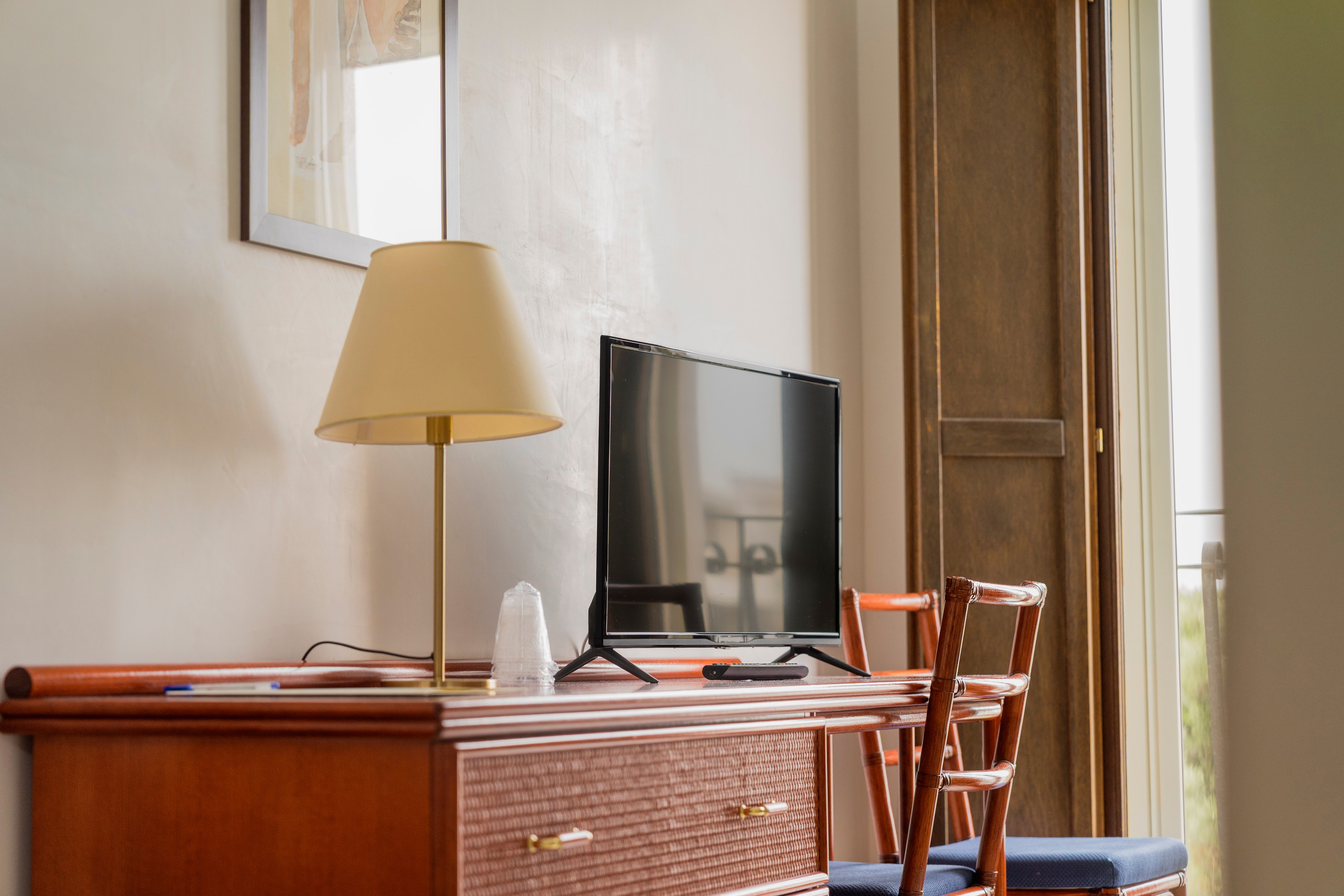 Camera di Hotel Villa Rosa con scrivania e televisore